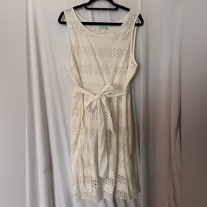 Garnet Hill Cream Lace Midi Dress with Tie Waist